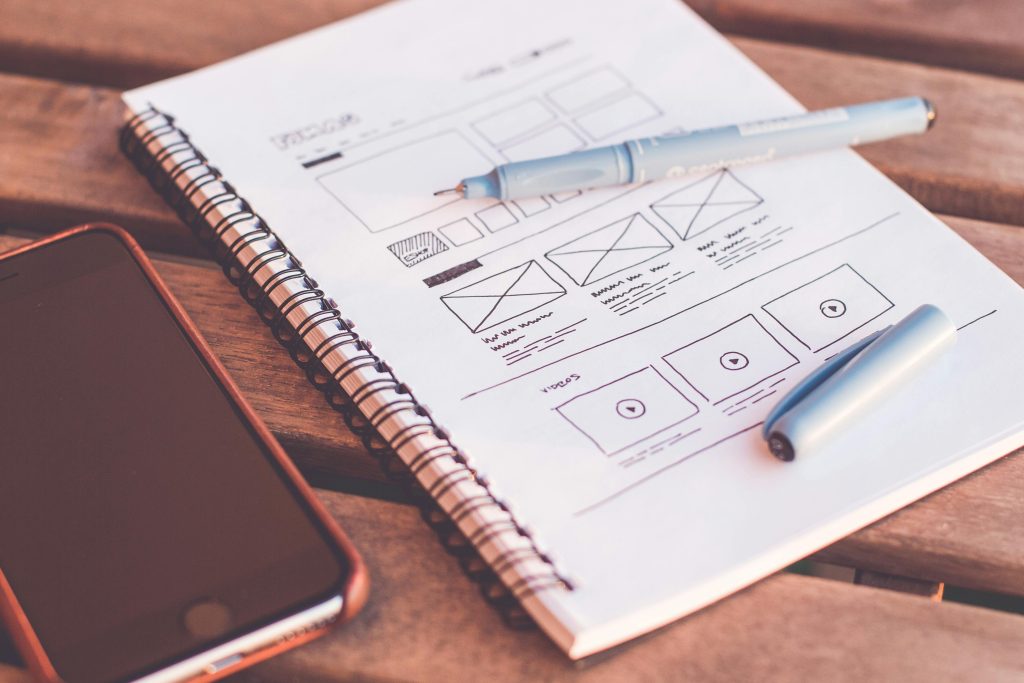 Design mockup wireframe on white paper
