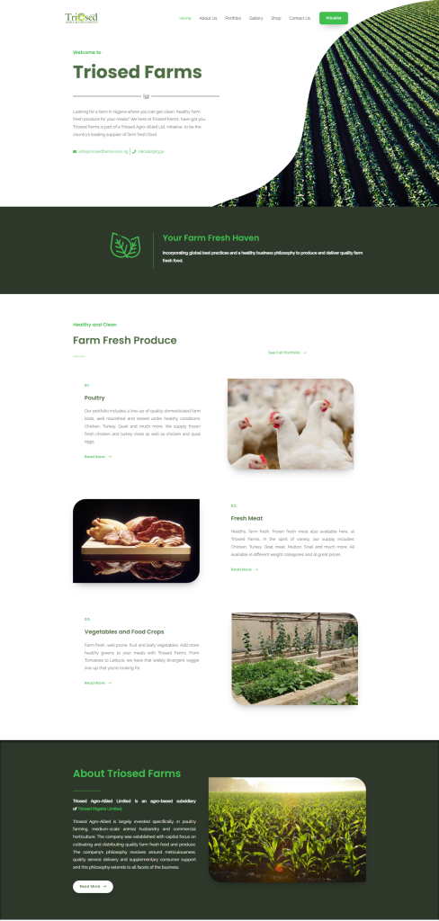 Image of the Triosed Farms Landing Page